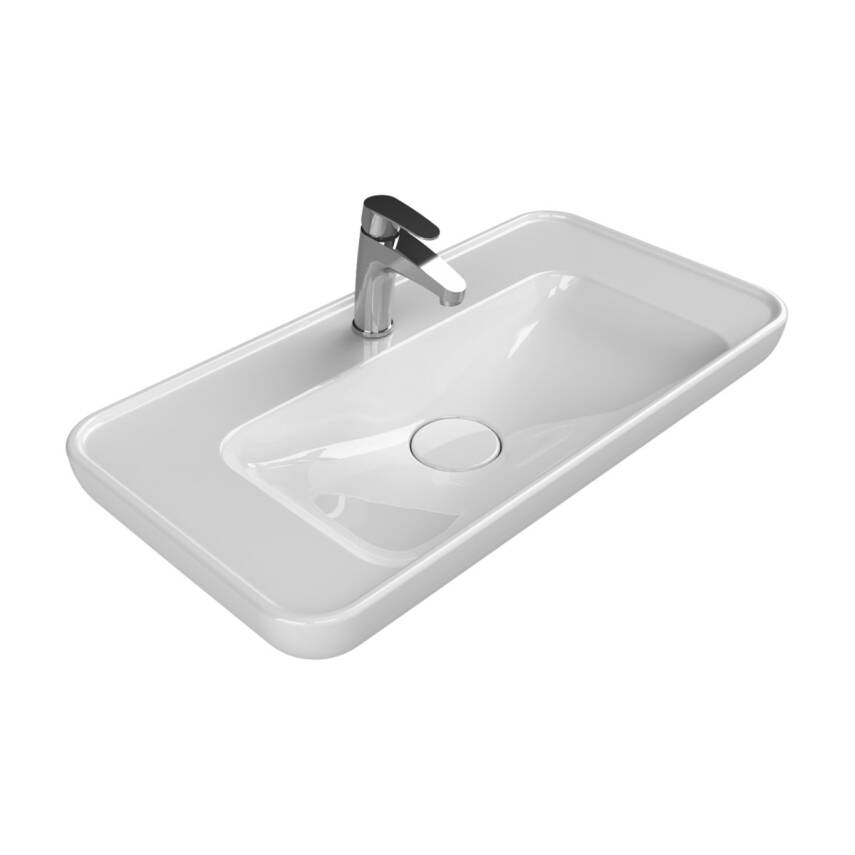 Turkuaz Cerastyle Lal Tezgâh Üstü Batarya Delikli Beyaz Lavabo 80x42 Cm 072400-u - 1