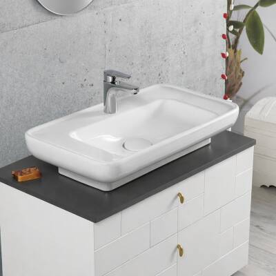 Turkuaz Cerastyle Lal Tezgâh Üstü Batarya Delikli Beyaz Lavabo 80x42 Cm 072400-u - 2