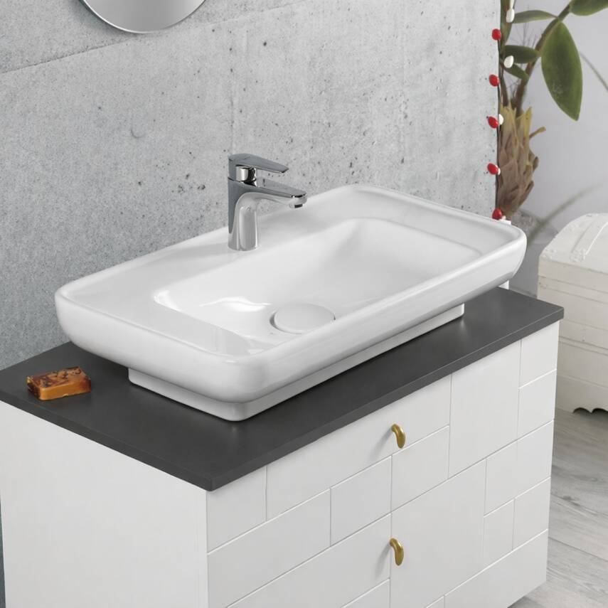Turkuaz Cerastyle Lal Tezgâh Üstü Batarya Delikli Beyaz Lavabo 80x42 Cm 072400-u - 2