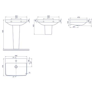 Turkuaz Cerastyle Noura Etajer Uyumlu Mini Beyaz Lavabo 60x30 Cm 079600-u - 3