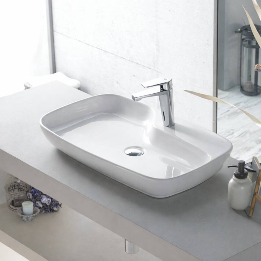 Turkuaz Cerastyle Nova Tezgâh Üstü Batarya Delikli Beyaz Lavabo 70x43 Cm 074400-u - 2