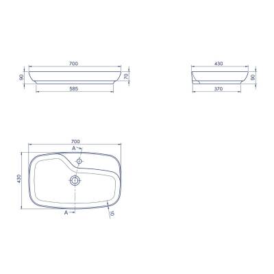 Turkuaz Cerastyle Nova Tezgâh Üstü Batarya Delikli Beyaz Lavabo 70x43 Cm 074400-u - 4