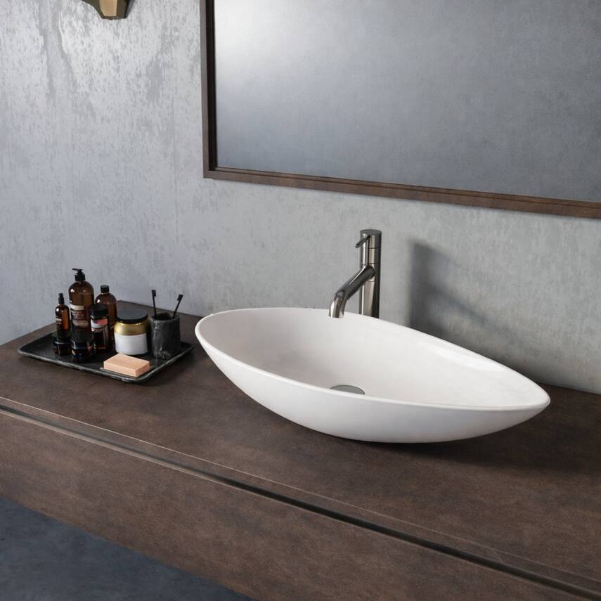 Turkuaz Cerastyle Olive Tezgâh Üstü Batarya Deliksiz Beyaz Lavabo 75x38 Cm 71300 - 2