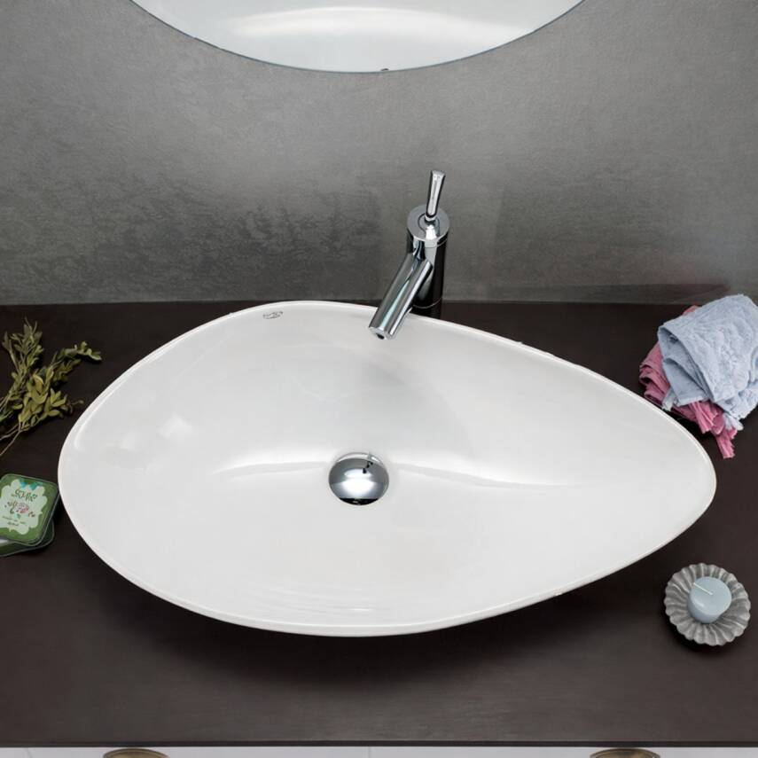 Turkuaz Cerastyle Olive Tezgâh Üstü Batarya Deliksiz Beyaz Lavabo 75x38 Cm 71300 - 4
