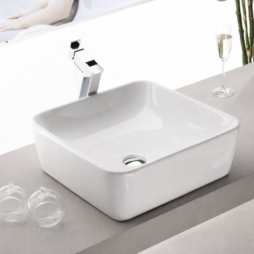 Turkuaz Cerastyle One Kare Tezgâh Üstü Batarya Deliksiz Beyaz Lavabo 46x46 Cm 76000 - 2