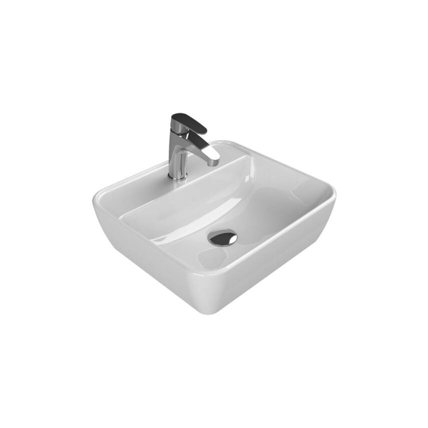 Turkuaz Cerastyle One Tezgâh Üstü Batarya Delikli Beyaz Lavabo 55x45 Cm 076700-u - 1