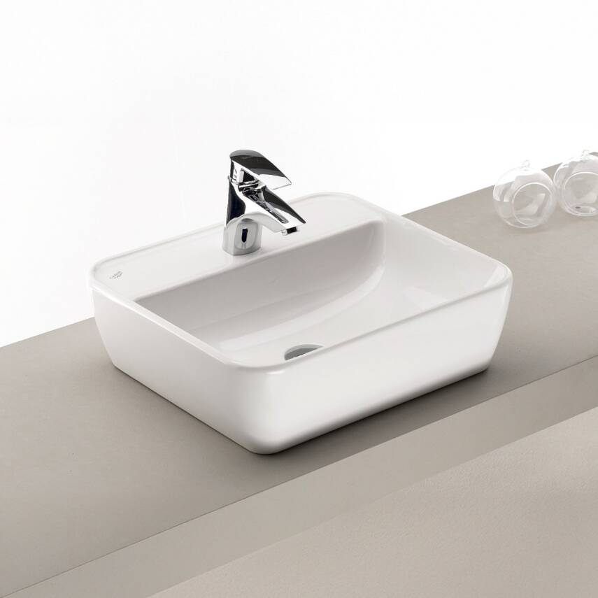 Turkuaz Cerastyle One Tezgâh Üstü Batarya Delikli Beyaz Lavabo 55x45 Cm 076700-u - 2