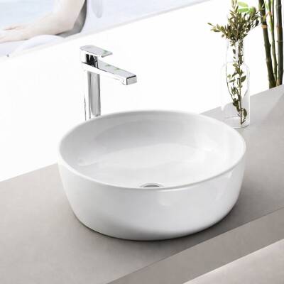 Turkuaz Cerastyle One Yuvarlak Tezgâh Üstü Batarya Deliksiz Beyaz Lavabo 46x46 Cm 76100 - 2