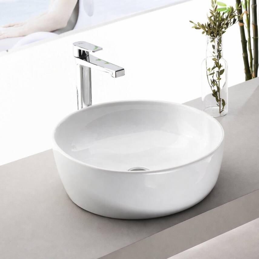 Turkuaz Cerastyle One Yuvarlak Tezgâh Üstü Batarya Deliksiz Beyaz Lavabo 46x46 Cm 76100 - 2