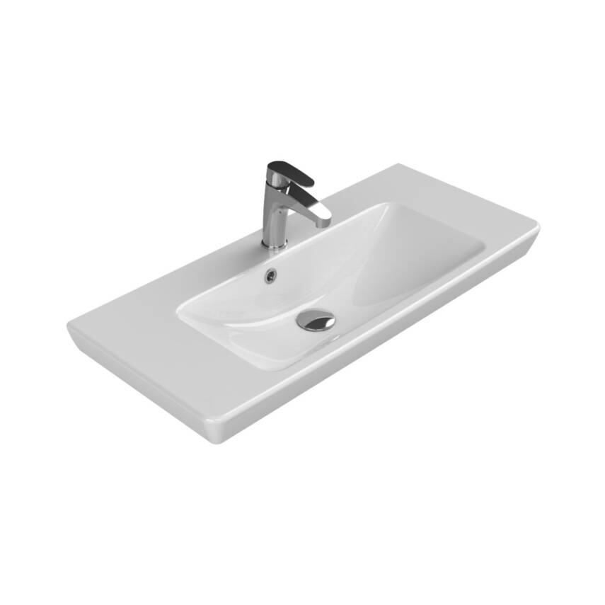 Turkuaz Cerastyle Porto Etajer Uyumlu Beyaz Lavabo 85x38 Cm 068200-u - 1