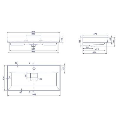Turkuaz Cerastyle Sharp Etajer Uyumlu Beyaz Lavabo 100x48 Cm 037500-u - 5
