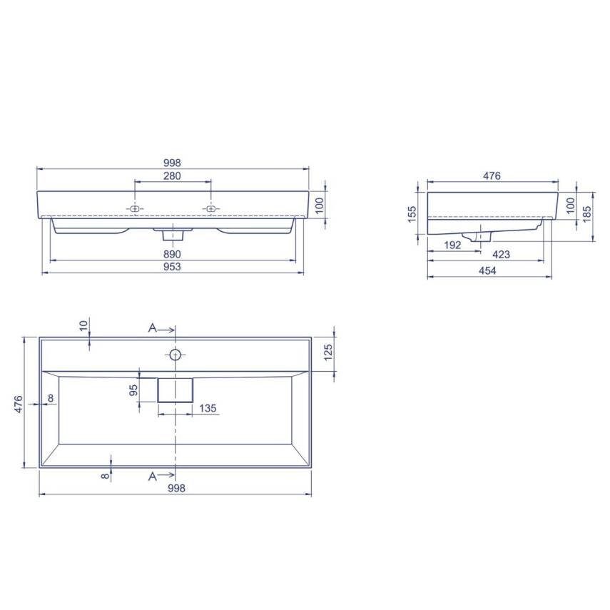 Turkuaz Cerastyle Sharp Etajer Uyumlu Beyaz Lavabo 100x48 Cm 037500-u - 5