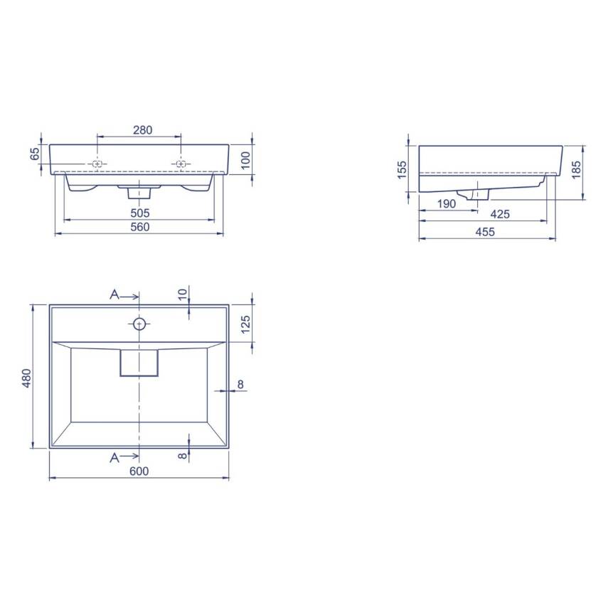 Turkuaz Cerastyle Sharp Etajer Uyumlu Beyaz Lavabo 60x48 Cm 037100-u - 5