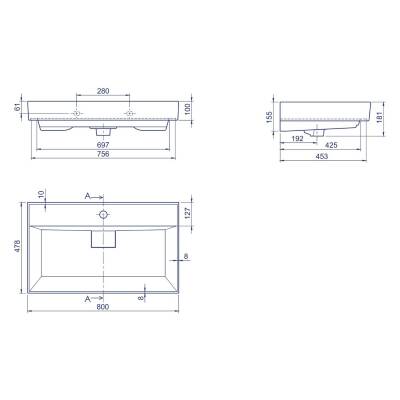 Turkuaz Cerastyle Sharp Etajer Uyumlu Beyaz Lavabo 80x48 Cm 037300-u - 5