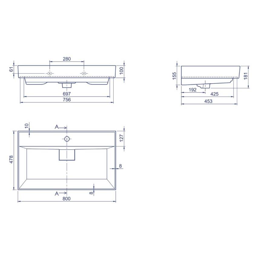 Turkuaz Cerastyle Sharp Etajer Uyumlu Beyaz Lavabo 80x48 Cm 037300-u - 5