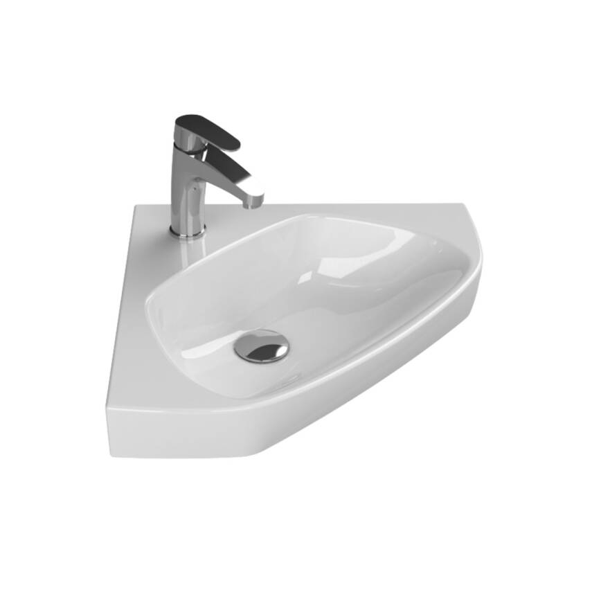 Turkuaz Cerasytyle Arda Köşe Mini Batarya Delikli Beyaz Lavabo 46x46 Cm 001900-u - 1