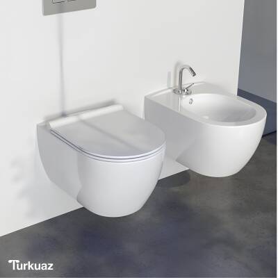 Turkuaz City Kanalsız Beyaz Asma Klozet SET002008, Turkuaz City Bella Yavaş Kapak