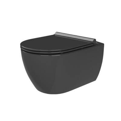 Turkuaz City Kanalsız Mat Antrasit Gizli Montaj Asma Klozet SET002074, Turkuaz City Bella Duroplast Yavaş Kapak