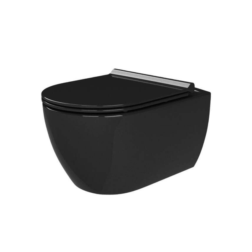 Turkuaz City Kanalsız Mat Siyah Asma Klozet SET002073, Turkuaz City Bella Duroplast Yavaş Kapak - 1