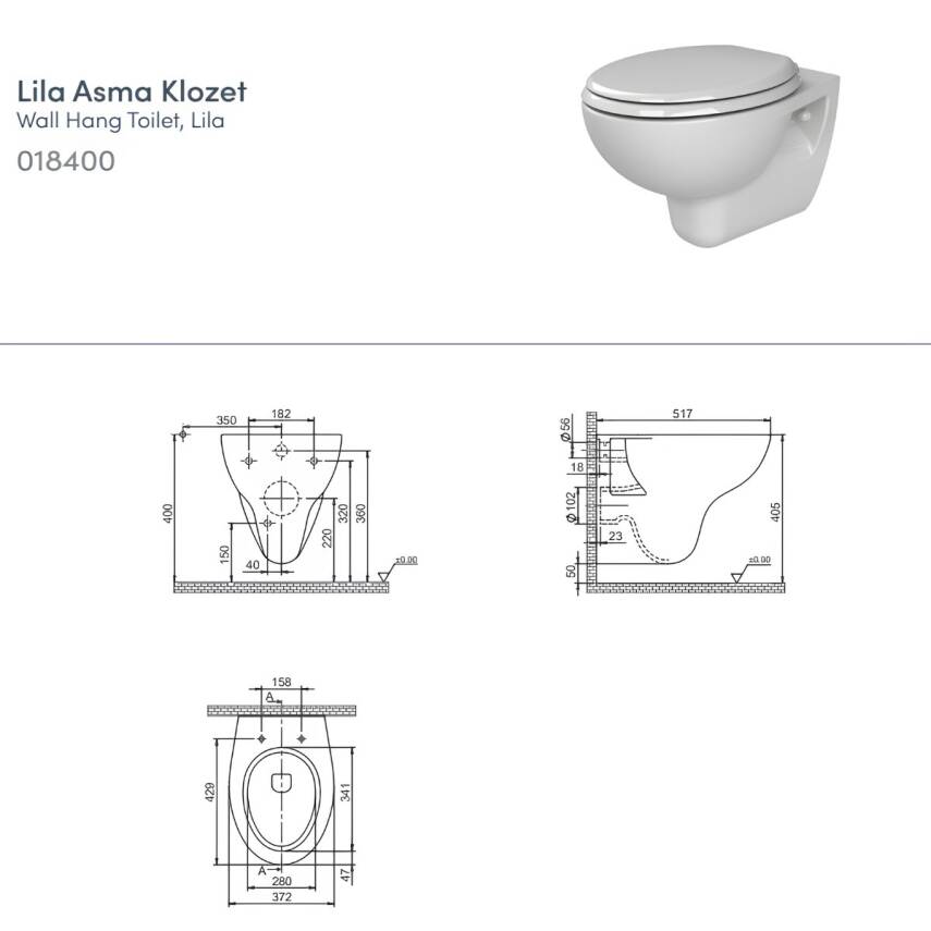 Turkuaz Lila Kanallı Beyaz Asma Klozet SET018007, Turkuaz Lila Yavaş Kapak - 5