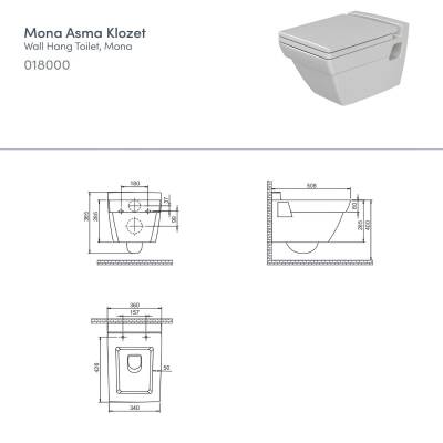 Turkuaz Mona Kanallı Beyaz Asma Klozet SET006019, Ova Gömme Rezervuar Seti - 4