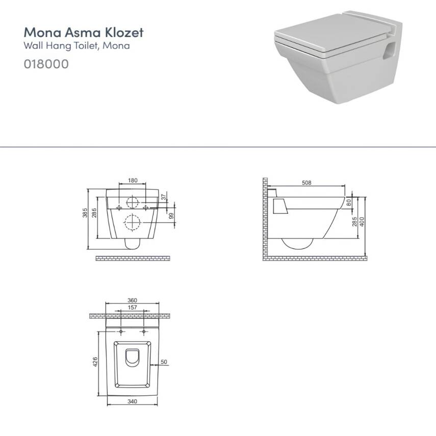 Turkuaz Mona Kanallı Beyaz Asma Klozet SET006019, Ova Gömme Rezervuar Seti - 4