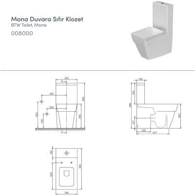 Turkuaz Mona Kanallı Beyaz Duvara Sıfır Klozet Takımı SET006013, Turkuaz Mona Duroplast Yavaş Kapak - 4