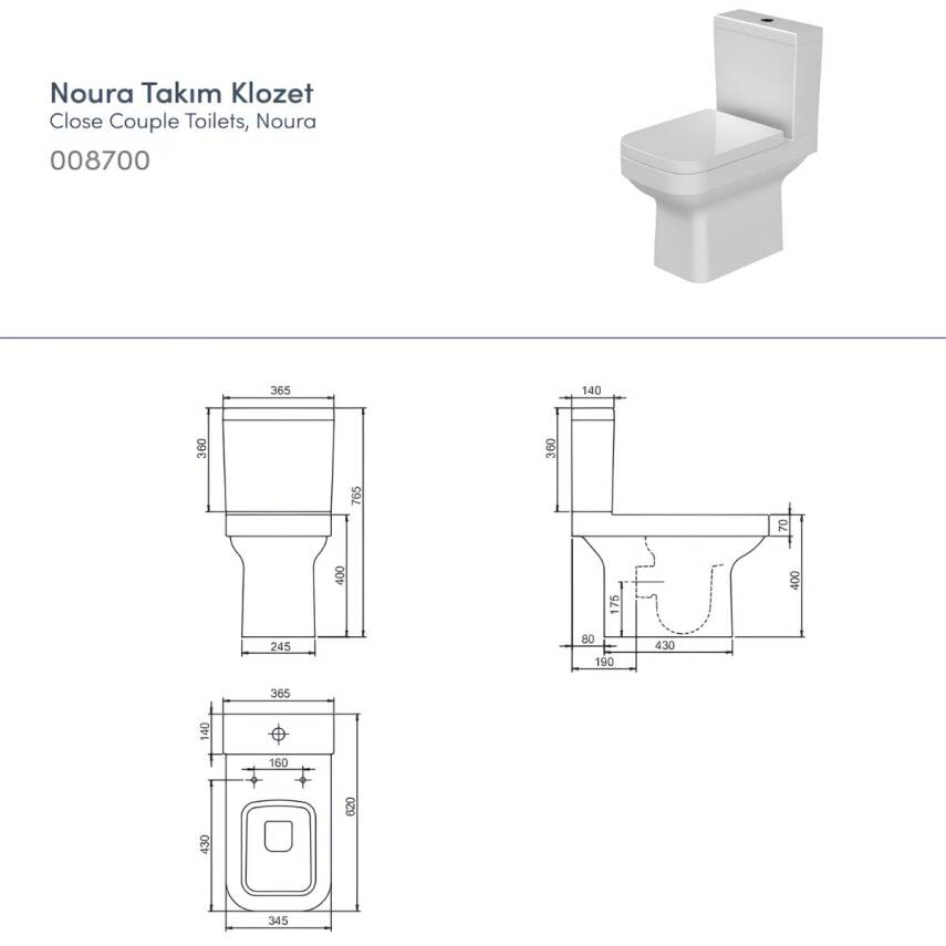 Turkuaz Noura Kanallı Beyaz Alttan Klozet Takımı SET004056, Turkuaz Noura Yavaş Kapak - 5