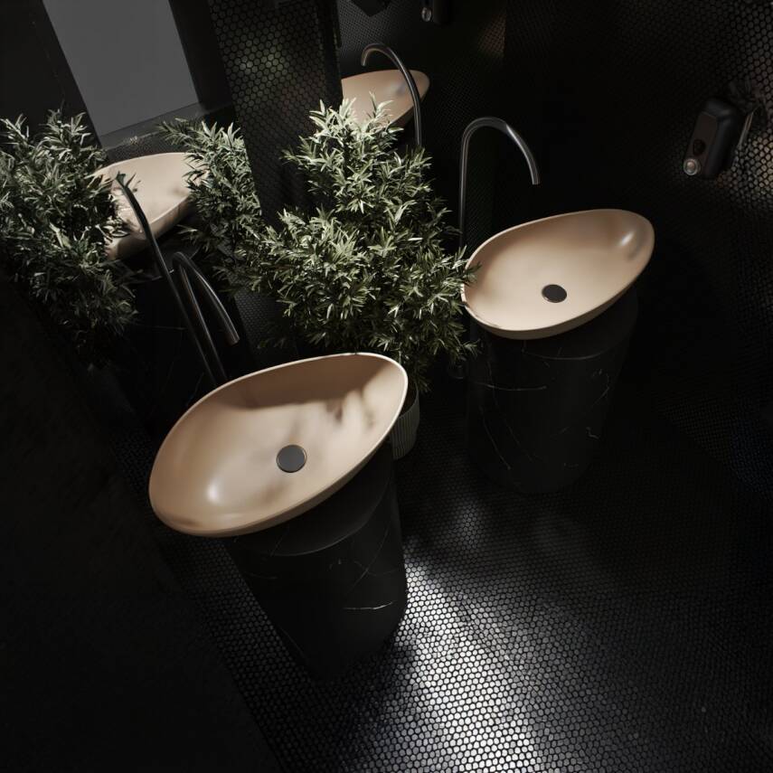 Turkuaz Olive Tezgâh Üstü Batarya Deliksiz Beyaz Lavabo 61x35 Cm 072100 - 2