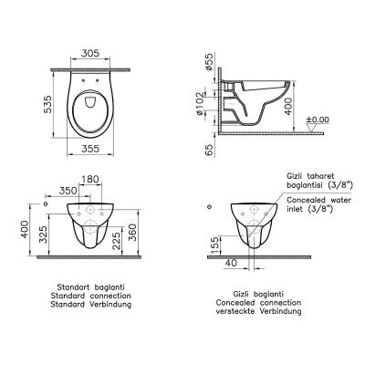 Vitra Arkitekt Open Rim Beyaz Asma Klozet 5959L003-0850, Vitra Yavaş Kapak 109-003-909 - 5