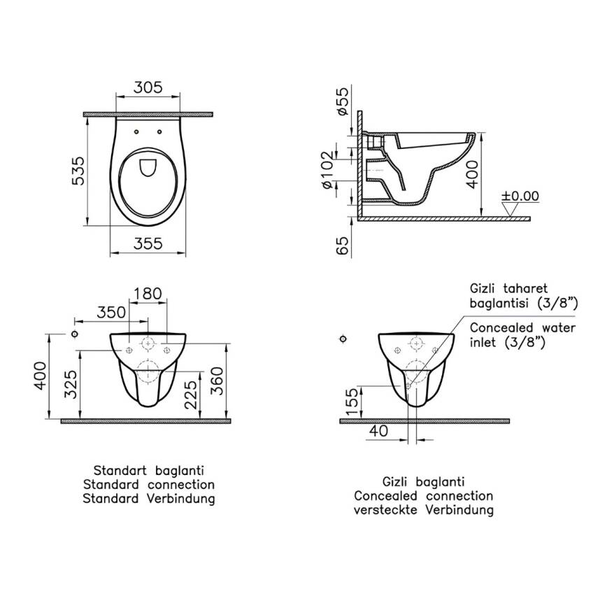Vitra Arkitekt Open Rim Beyaz Asma Klozet 5959L003-0850, Vitra Yavaş Kapak 109-003-909 - 5
