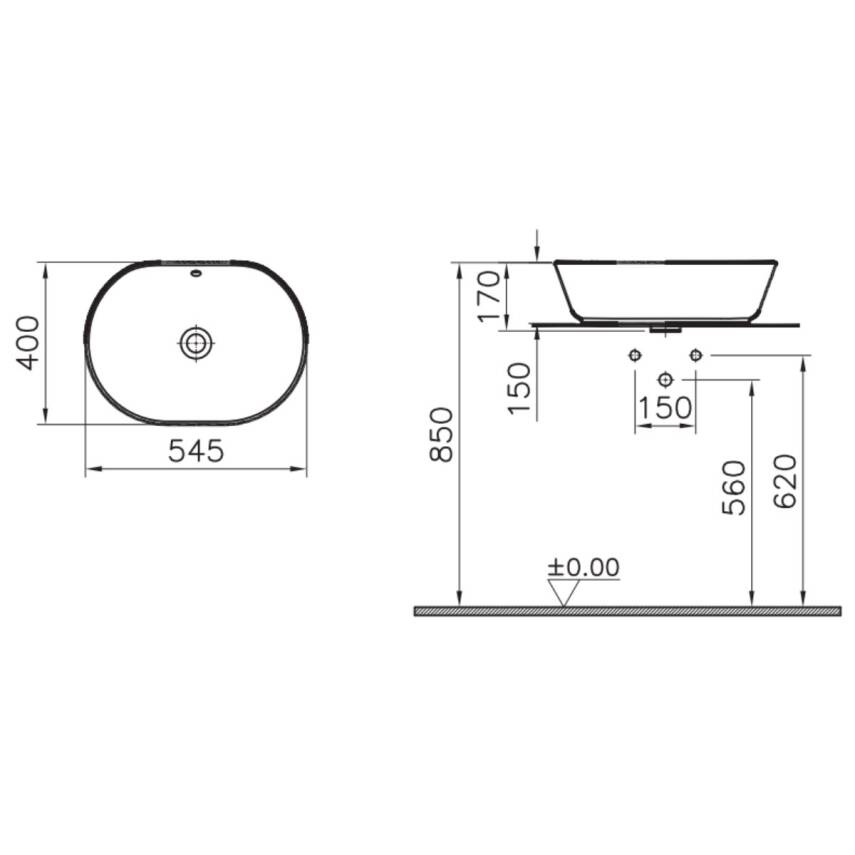 Vitra Geo Oval Tezgâh Üstü Batarya Deliksiz Beyaz Lavabo 55x40 Cm 7427b003-0012 - 5