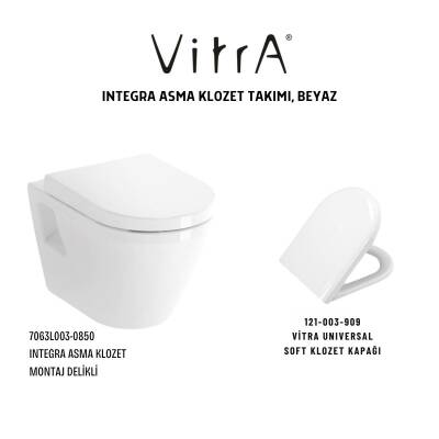 Vitra Integra Kanallı Klozet Beyaz Açık Montaj Asma Klozet 7063L003-0850, Vitra Yavaş Kapak 121-003-909 - 3