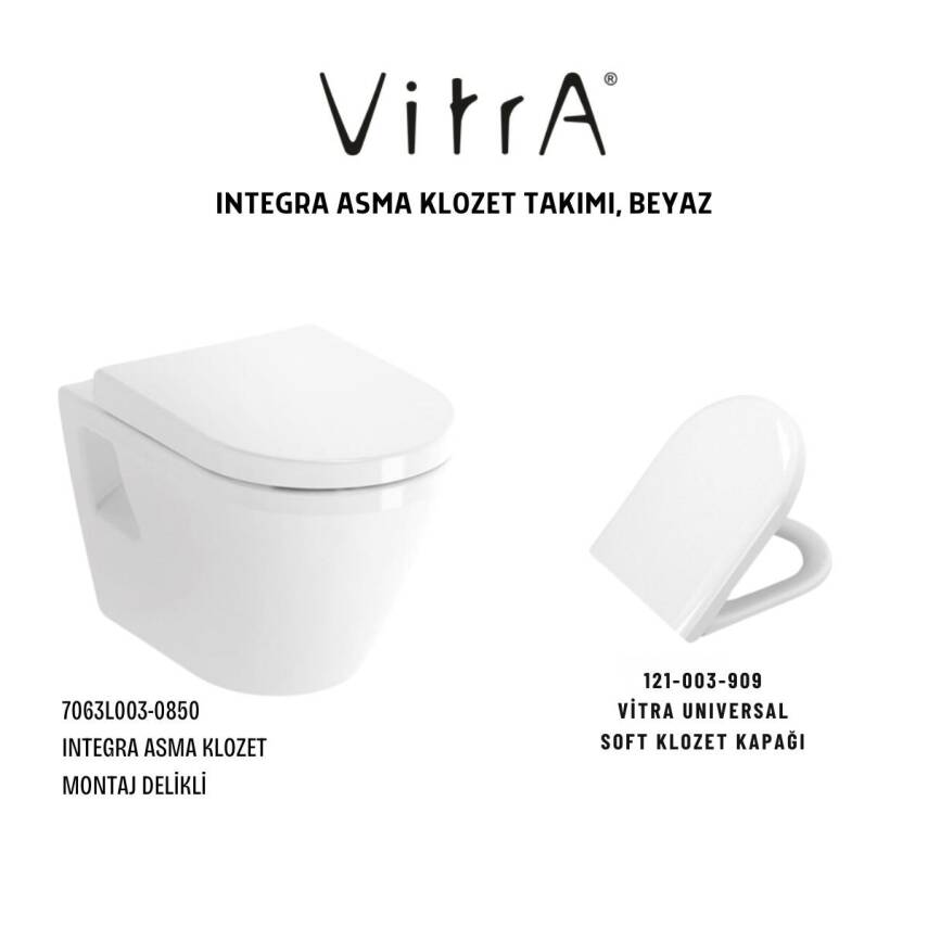 Vitra Integra Kanallı Klozet Beyaz Açık Montaj Asma Klozet 7063L003-0850, Vitra Yavaş Kapak 121-003-909 - 3