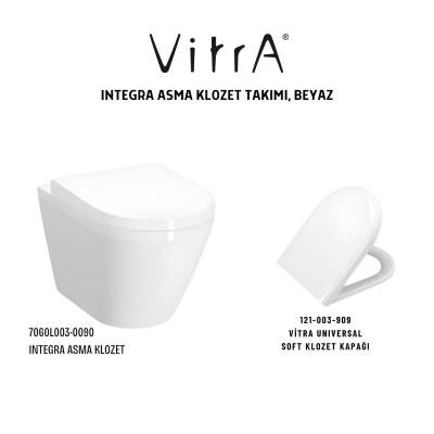 Vitra Integra Kanallı Klozet Beyaz Gizli Montaj Asma Klozet 7060L003-0090, Vitra Yavaş Kapak 121-003-909 - 4