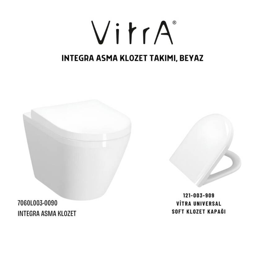 Vitra Integra Kanallı Klozet Beyaz Gizli Montaj Asma Klozet 7060L003-0090, Vitra Yavaş Kapak 121-003-909 - 4