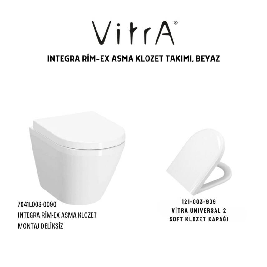 Vitra Integra Rim-Ex Klozet Beyaz Asma Klozet 7041L003-0090, Vitra Yavaş Kapak 121-003-909 - 3