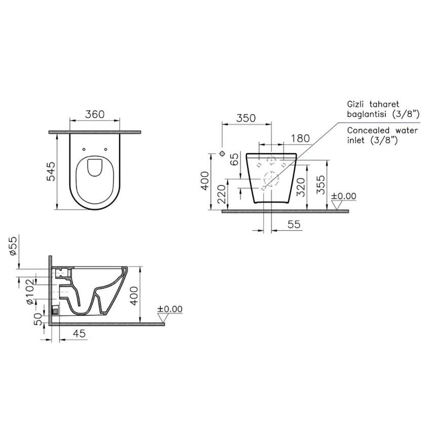 Vitra Integra Rim-Ex Klozet Beyaz Asma Klozet 7041L003-0090, Vitra Yavaş Kapak 121-003-909 - 5