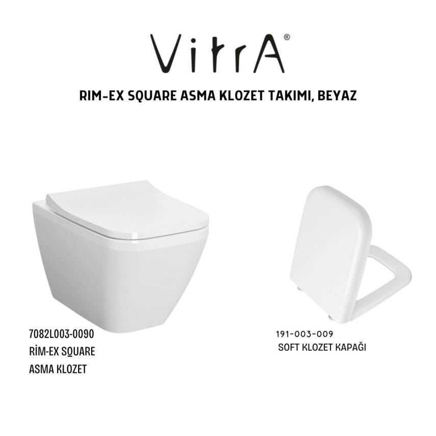Vitra Integra Rim-Ex Square Klozet Beyaz Asma Klozet 7082L003-0090, Vitra Yavaş Kapak 191-003-009 - 4