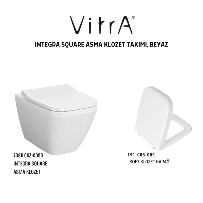Vitra Integra Square Kanallı Klozet Beyaz Asma Klozet 7081L003-0090, Vitra Yavaş Kapak 191-003-009 - 4