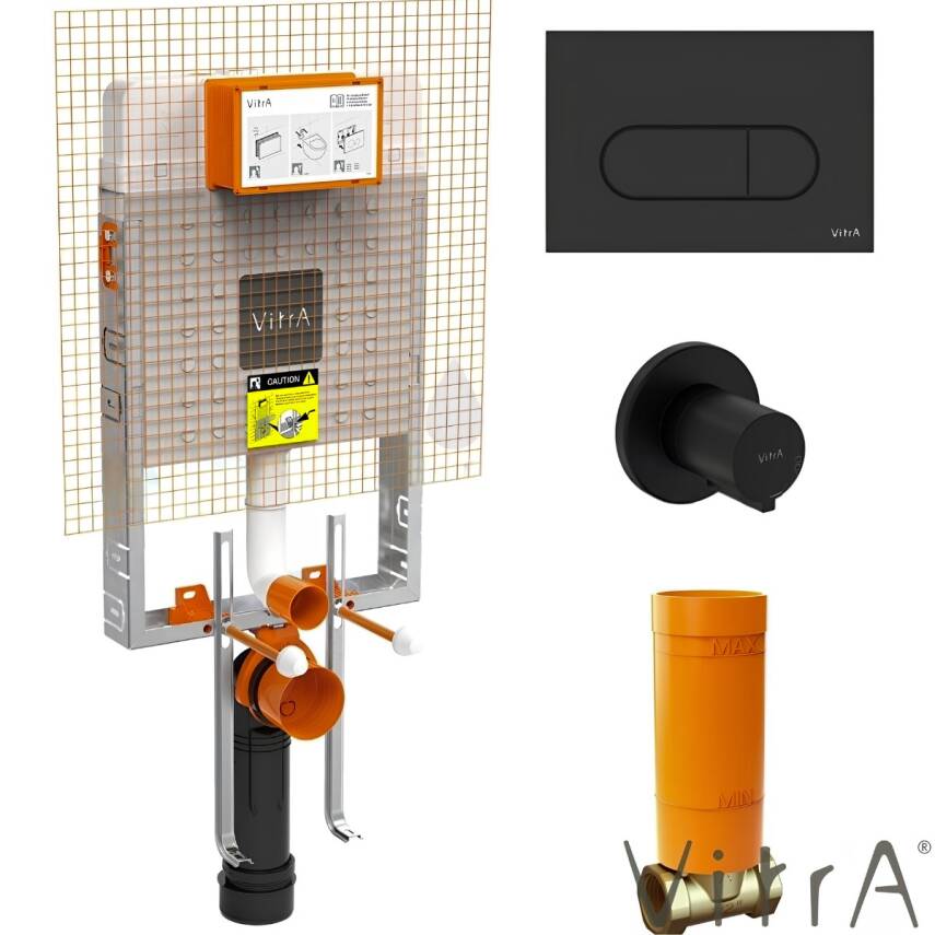 Vitra Mat Siyah Gömme Rezervuar Seti Asma Klozet Uyumlu 8 Cm 768-1851-740-2211-A4146136 - 1