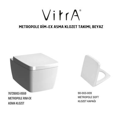 Vitra Metropole Rim-Ex Beyaz Asma Klozet 7672B003-0559, Vitra Yavaş Kapak 90-003-009 - 4