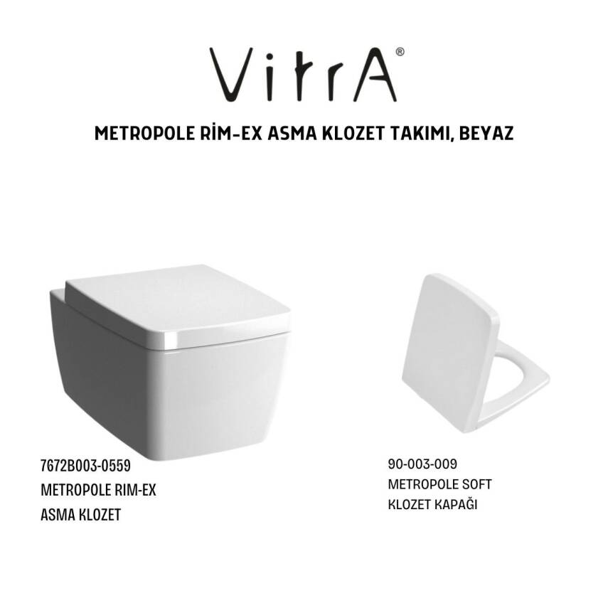 Vitra Metropole Rim-Ex Beyaz Asma Klozet 7672B003-0559, Vitra Yavaş Kapak 90-003-009 - 4