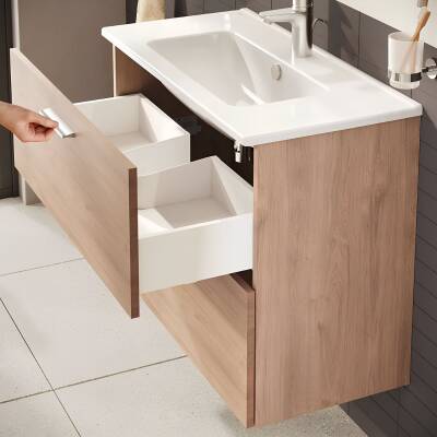VitrA Mia 67093 Banyo Dolabı Seti Çekmeceli 80 cm Altın Meşe - 3