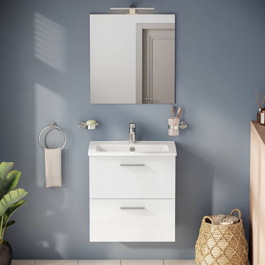 VitrA Mia 75021 Banyo Dolabı Seti Çekmeceli 60 cm Parlak Beyaz - 2