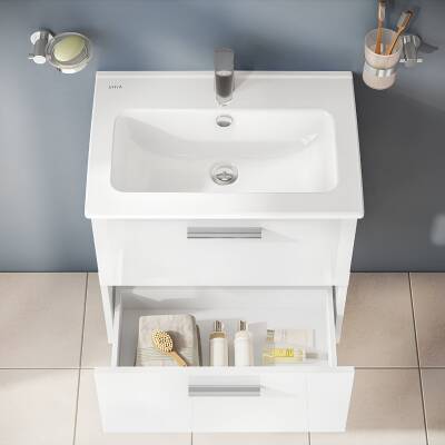 VitrA Mia 75021 Banyo Dolabı Seti Çekmeceli 60 cm Parlak Beyaz - 6