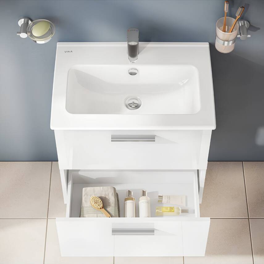 VitrA Mia 75021 Banyo Dolabı Seti Çekmeceli 60 cm Parlak Beyaz - 6
