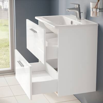 VitrA Mia 75021 Banyo Dolabı Seti Çekmeceli 60 cm Parlak Beyaz - 7