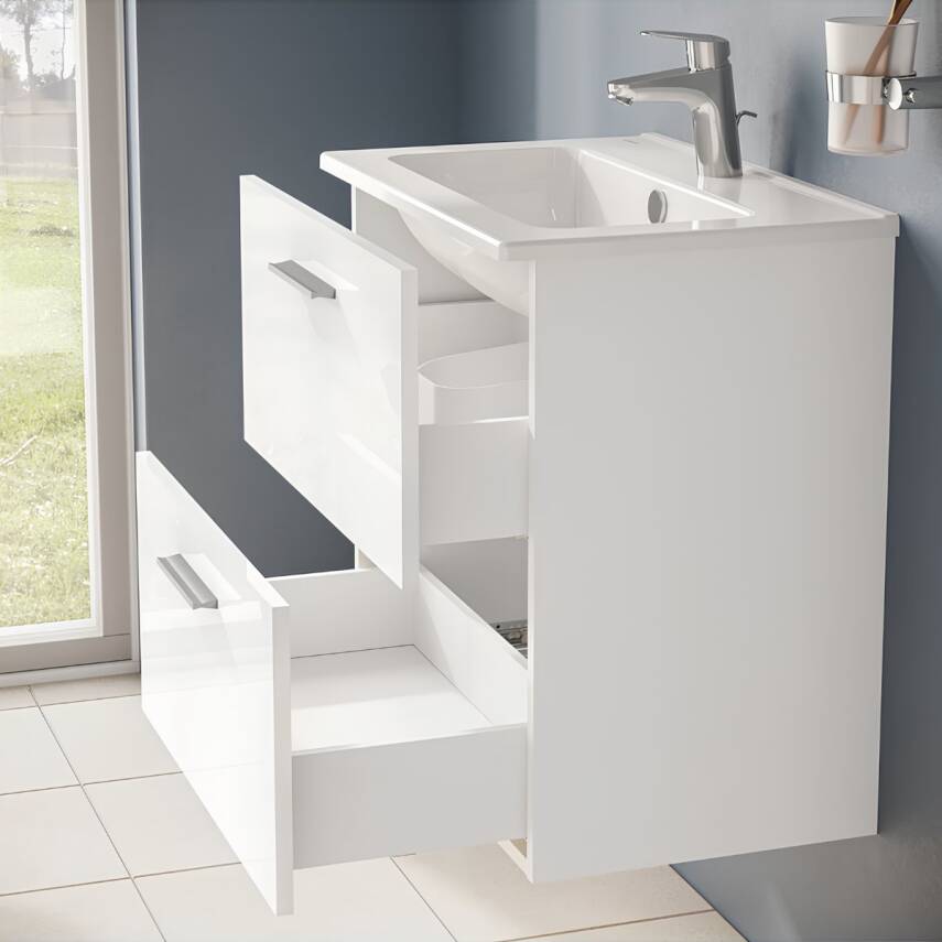 VitrA Mia 75021 Banyo Dolabı Seti Çekmeceli 60 cm Parlak Beyaz - 7