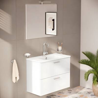 VitrA Mia 75024 Banyo Dolabı Seti Çekmeceli 80 cm Parlak Beyaz